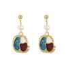 Needle Color Matching Irregular Oil Stud Earrings Fashion French Literary Style Ear Jewelry Baroque Freshwater Earrings