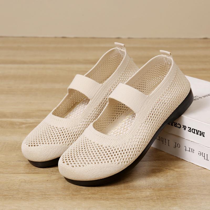 2025 fashion Summer Women Flat Shoes Breathable Soft Sole Slip On Casual Mesh Beijing Cloth Shoes for Middle Aged Mothers