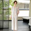 Women's Chinese Style Summer Two-Piece Set: Stylish Short Sleeve Top and Pants for Middle-Aged and Elderly