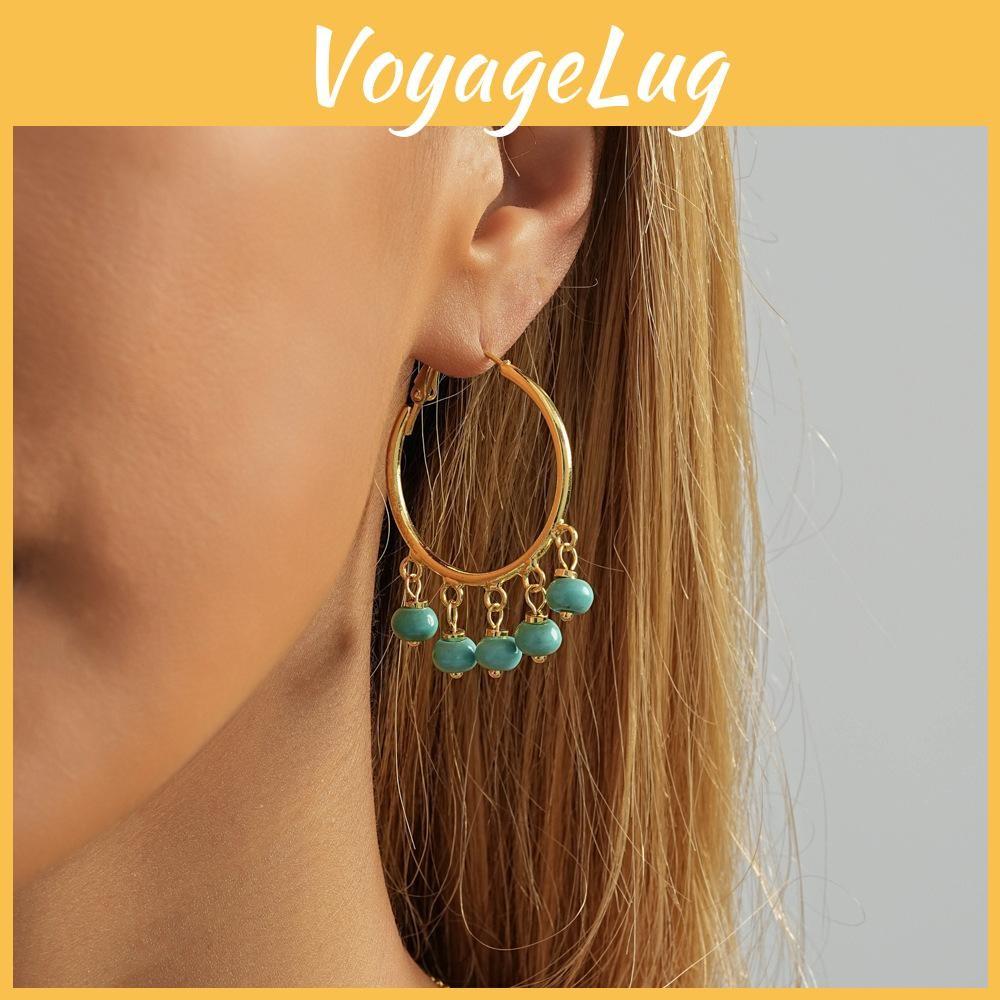 Blue Copper Earrings With Natural Stones Simple And Elegant Earrings Circle