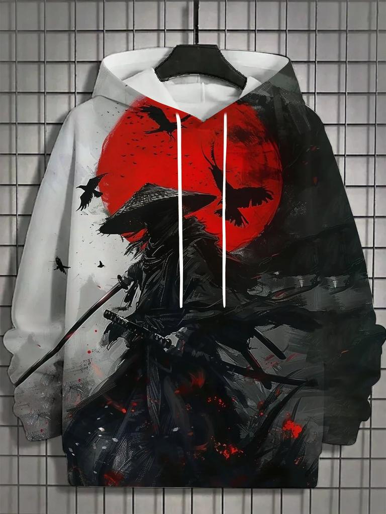 2025 Autumn New Men's 3D Japanese Samurai Print Hoodie Men's and Women's Casual Fashion Men's Hoodie Street Men's Tops