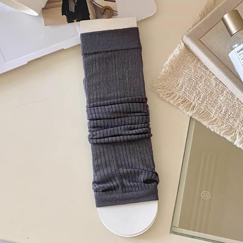 Women Miu‑Series Foot‑Stepping Stacking Leg Sleeves, Mulberry‑Silk Vertical‑Pattern Sheer Versatile Calf Socks