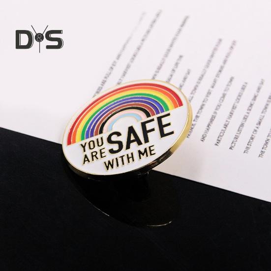 You Are Safe with Me-Anstecknadeln, Regenbogen-Emaille-Anstecknadeln mit inspirierendem Zitat, Farbblock-Brosche für Kleidung, Taschen, Rucksäcke, Jacken, Hüte