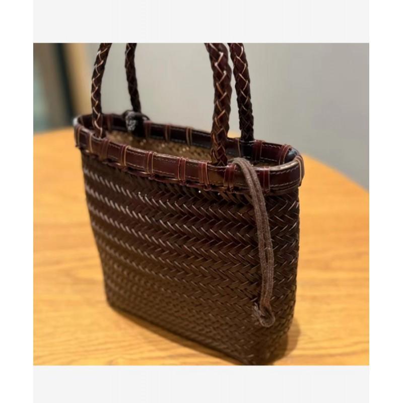 Women's Bag 2025 New Leather Vegetable Basket Work Sundries Portable Small Carry Knitted Shoulder Slung Rattan