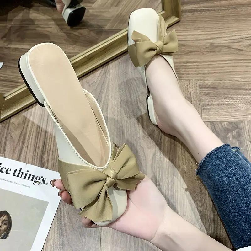 Mode mit Schleifenschuhen Eckige Zehen Damen Hausschuhe und Damen Sandalen 2025 Trend Niedriger Preis H-Sandale Elegant Modisch Rutschfeste Pantoletten