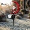 Retro Style Garden Art 31 Inch Solar-Powered Christmas Stake Light, Santa Claus on A Moon LED Pathway Auto Solar Powered Lamp Light with Snowflake