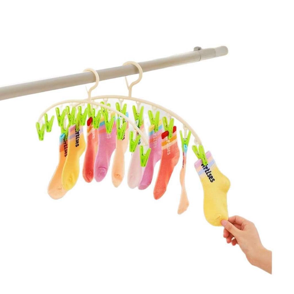 Home Balcony Multi-Clip Sock & Clothes Drying Rack for Dorms
