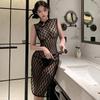 Sexy erotic underwear women's classical pure desire style cheongsam see-through milk lace transparent dress temptation free set