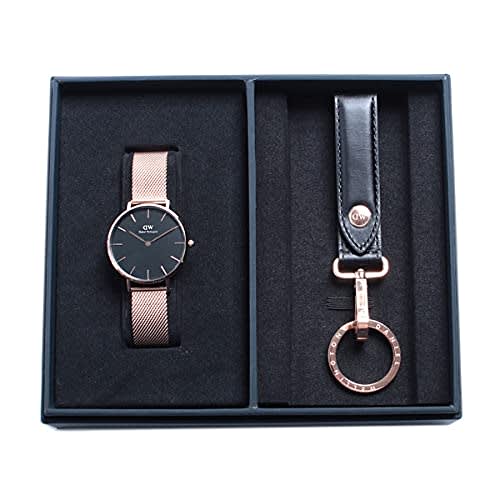 Daniel Wellington Watch DW00700158 with Key Ring Set, Rose Gold Petite Melrose, 32mm/Black