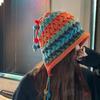 Women Winter Knitted Cap Ball Decor Elastic Thick Autumn Tassel Up Out Winter Hat Hollow Warm Cap Ear Protection Hat