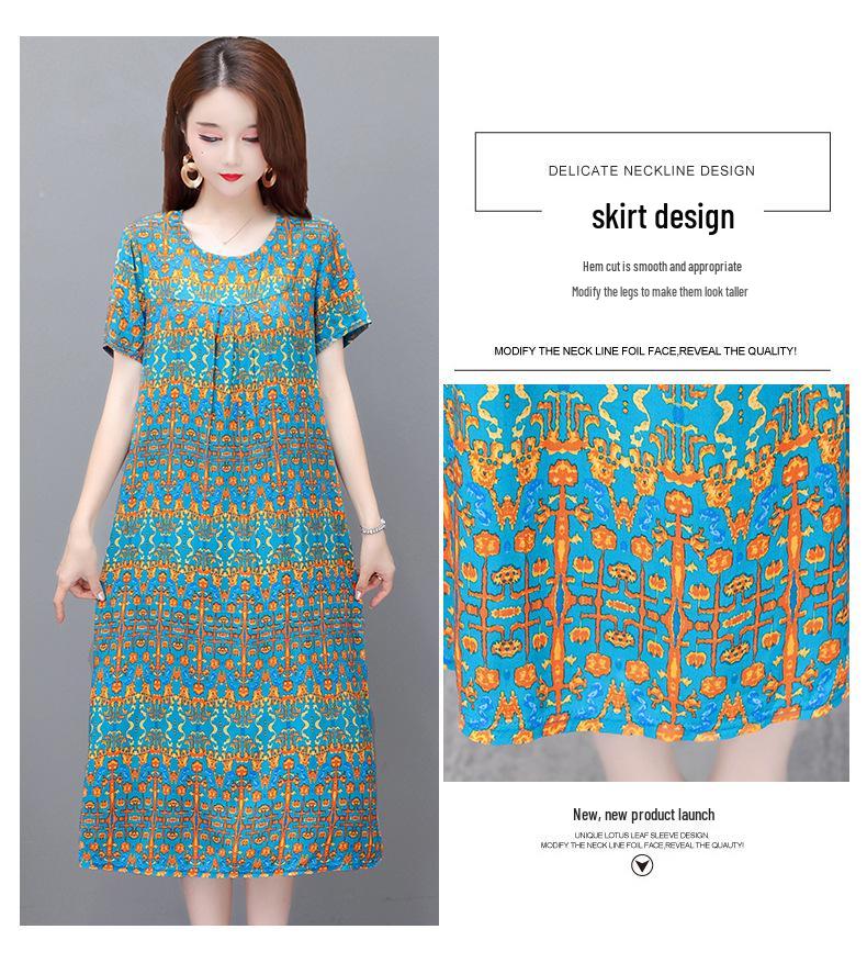 2023 Summer Floral Cotton & Rayon Dress - Stylish, Loose-Fitting, Short Sleeve for Middle-Aged & Elderly Women