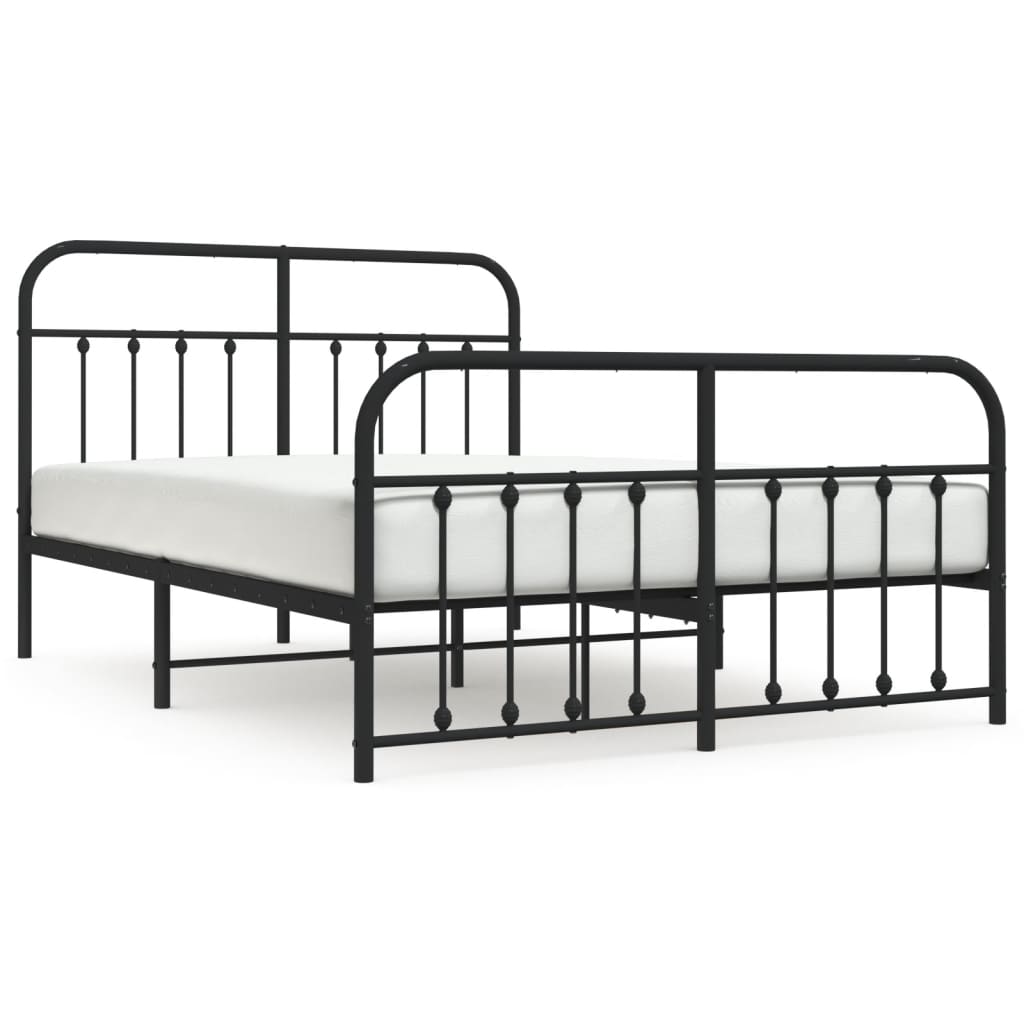 Vidaxl Metal Bed Frame with Headboard and Footboard, Black, 140X200Cm