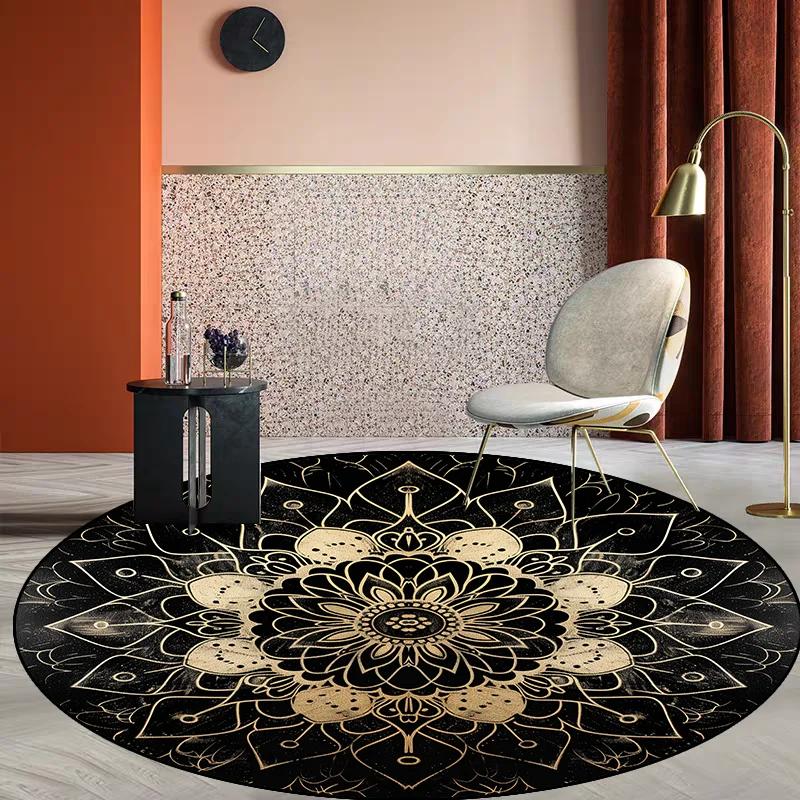 Modern Style Living Room Round Carpet Large Area Soft Non-slip Lounge Table Chair Mat Golden Luxury Rugs for Bedroom Bedside
