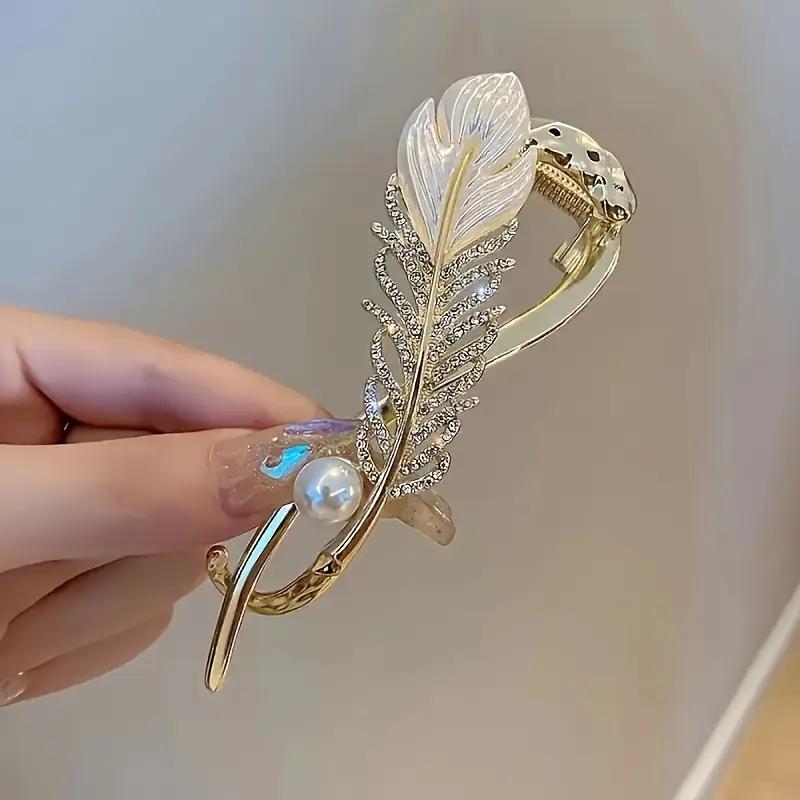 Vintage Style Rhinestone Hair Clip - Zinc Alloy Feather Design, Suitable for Daily And Party Wear