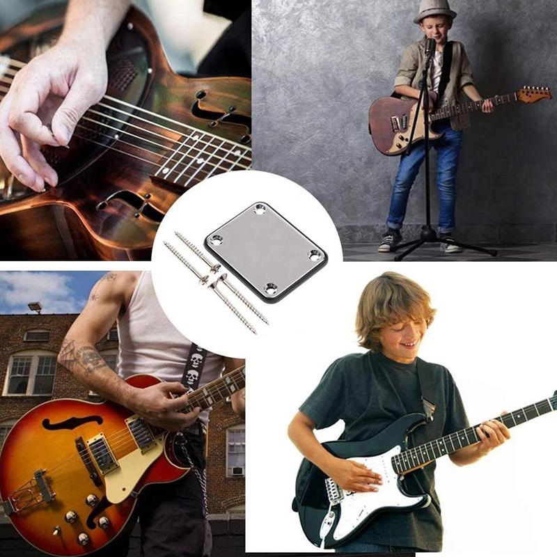 Guitar Neck Plate With Screws Square Neck Body Connection Steel Plate Gold Silver Black Retro Style Guitar Protector Suitable