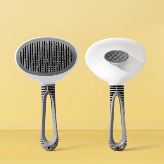 Self-Cleaning Cat Grooming Comb Stainless Steel Teeth Dog Detangling Comb with Anti-Slip Handle Deshedding Brush for Long Short Hair Pets