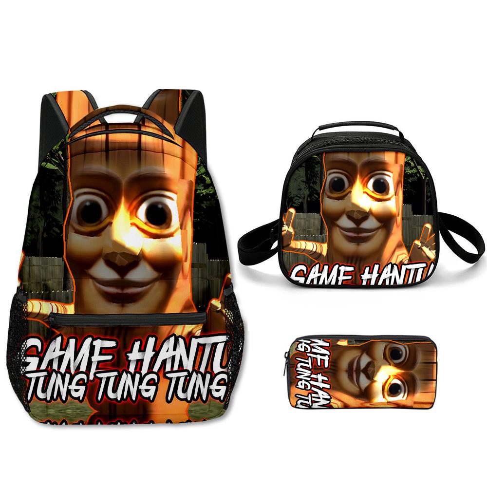 Popolare Novità Cartone Animato Cool tungtungtung Stampa 3D Set da 3 Pezzi Zaini Scolastici per Studenti Zaino per Laptop Borsa a Tracolla Borsa Pranzo Astuccio