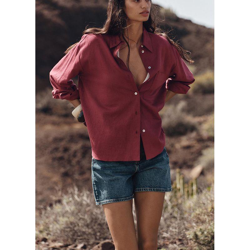 Spring New Women's Clothing French Linen Blend Loose Minimalist Long Sleeve Lapel Shirt Tops 2374734
