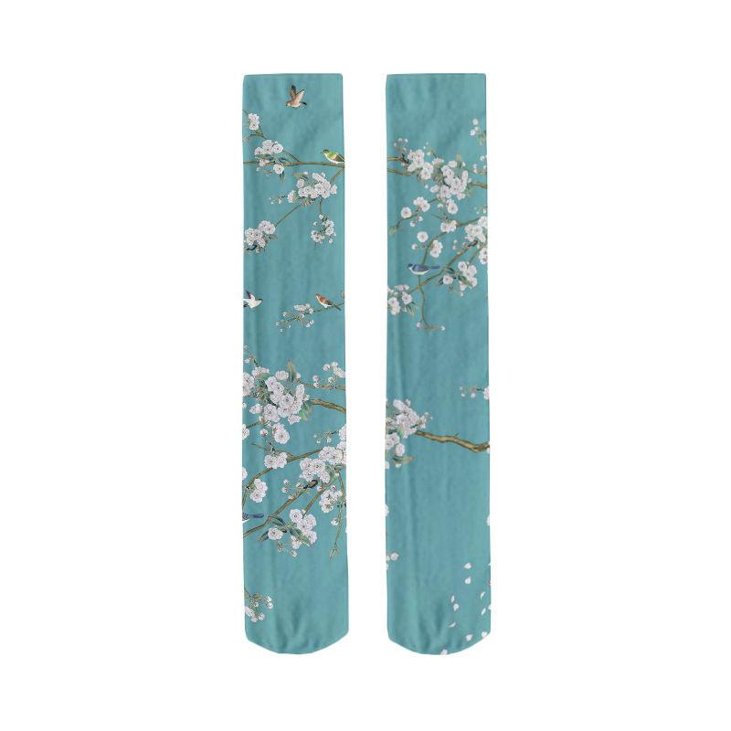 

Шелковые чулки с принтом, тонкие, симпатичные, женские, длиной до колена, длинные, белые носки Calf socks -46cm