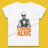 Staying Alive Funny Skeleton Trendy Coffee Halloween Skull Vintage Coffee Lovers Womens Tee T Shirt Mens Tops Unisex Top