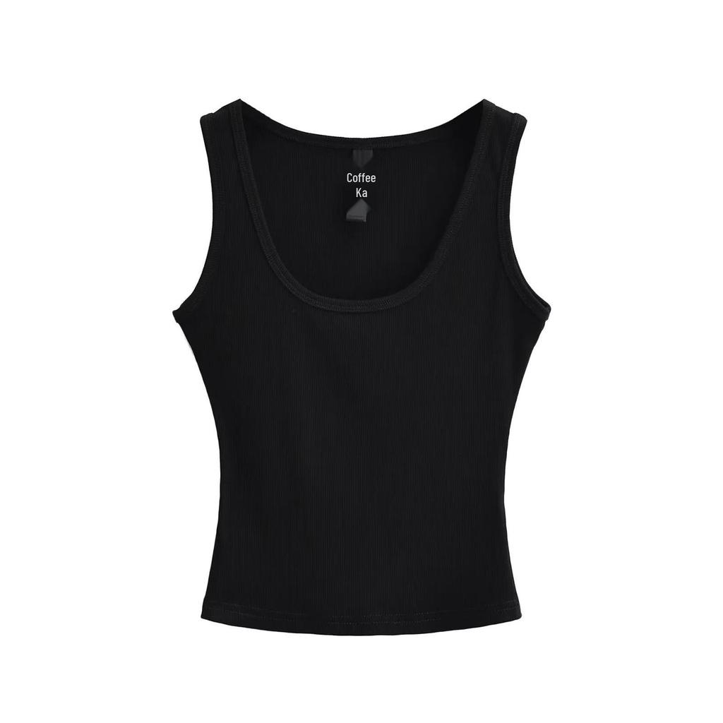 2024 Spring/Summer U-Neck Slim Fit Sleeveless Tank Top: Women's Solid Color Bodycon Camisole