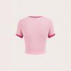 Womens Pink Ringer Crop Top With Red Lips Print Short Sleeve Slim Fit Casual Round Neck Tee