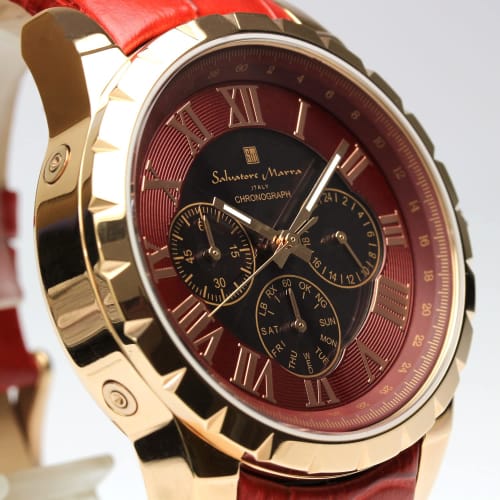 Salvatore Marra Men's Radio-Controlled Solar Chronograph Watch, Limited Edition, Pink Gold and Red