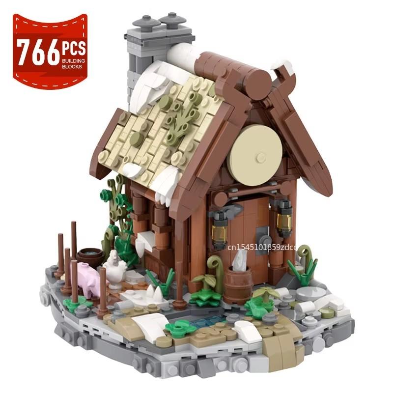 MOC Vikinged House Village Farm Ship Model Building Blocks Set Medieval Military Architecture Aldult Ideas Set Bricks Toy Gifts