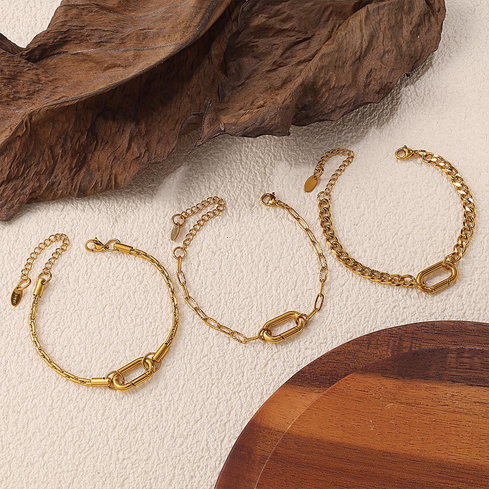 Personalized Natural Stone Pearl Love Hollow Bracelet Versatile Oil Drop Red Pepper Stainless Steel Croissant Bracelet