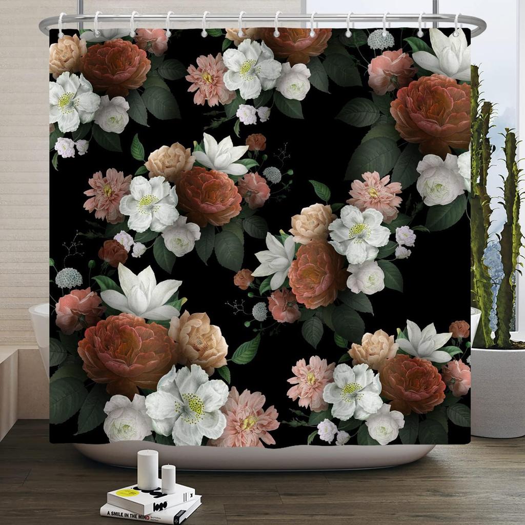 Bohemian Shower Curtain Abstract Art Medieval Tropical Plants Washable Bathtub Shower Curtain with Hook 180x180cm