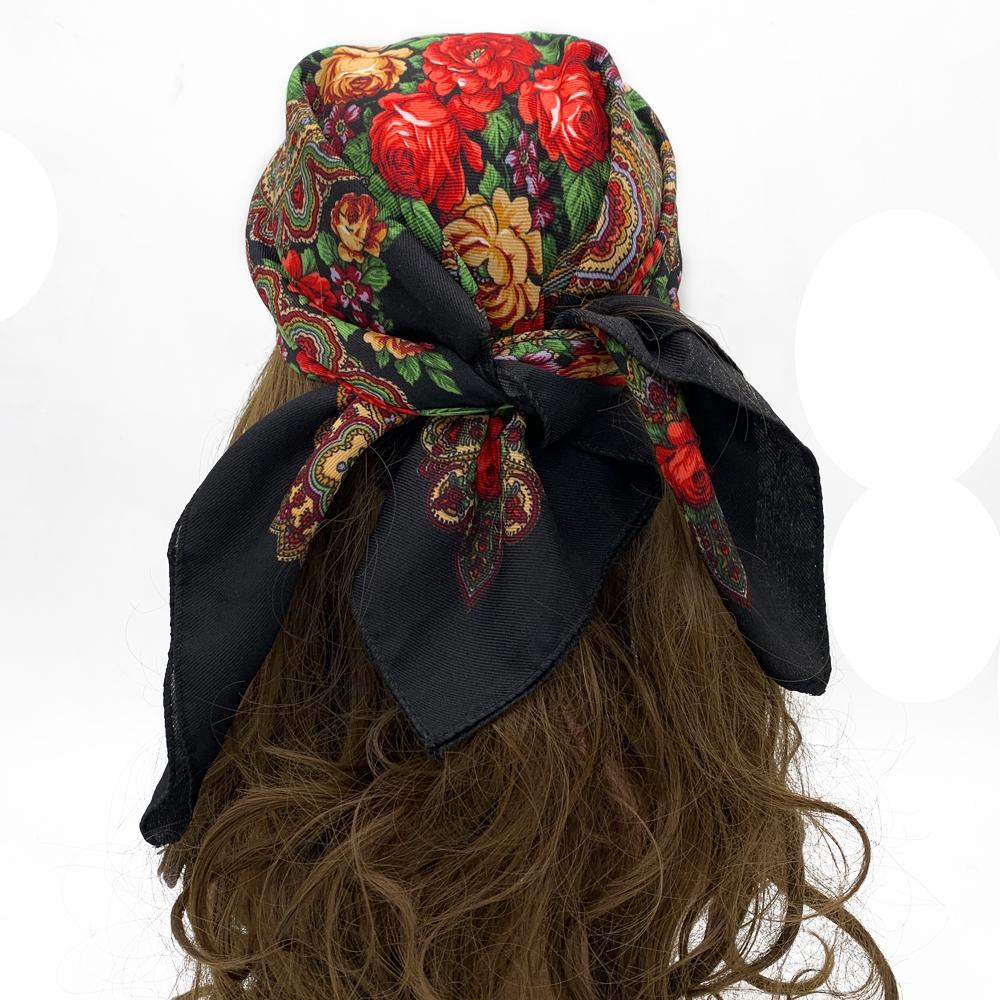 70*70Cm Luxury Floral Print Bandana Shawl Russian Style Square Scarf Female Headband Scarves Handkerchief Babushka Head Wraps