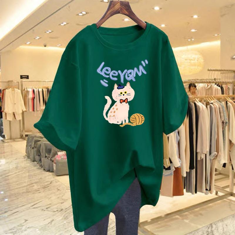Pure Cotton T-shirt 2025 Spring and Summer New Cartoon Cat Print Top Foreign Style Bottoming Shirt Short Sleeve