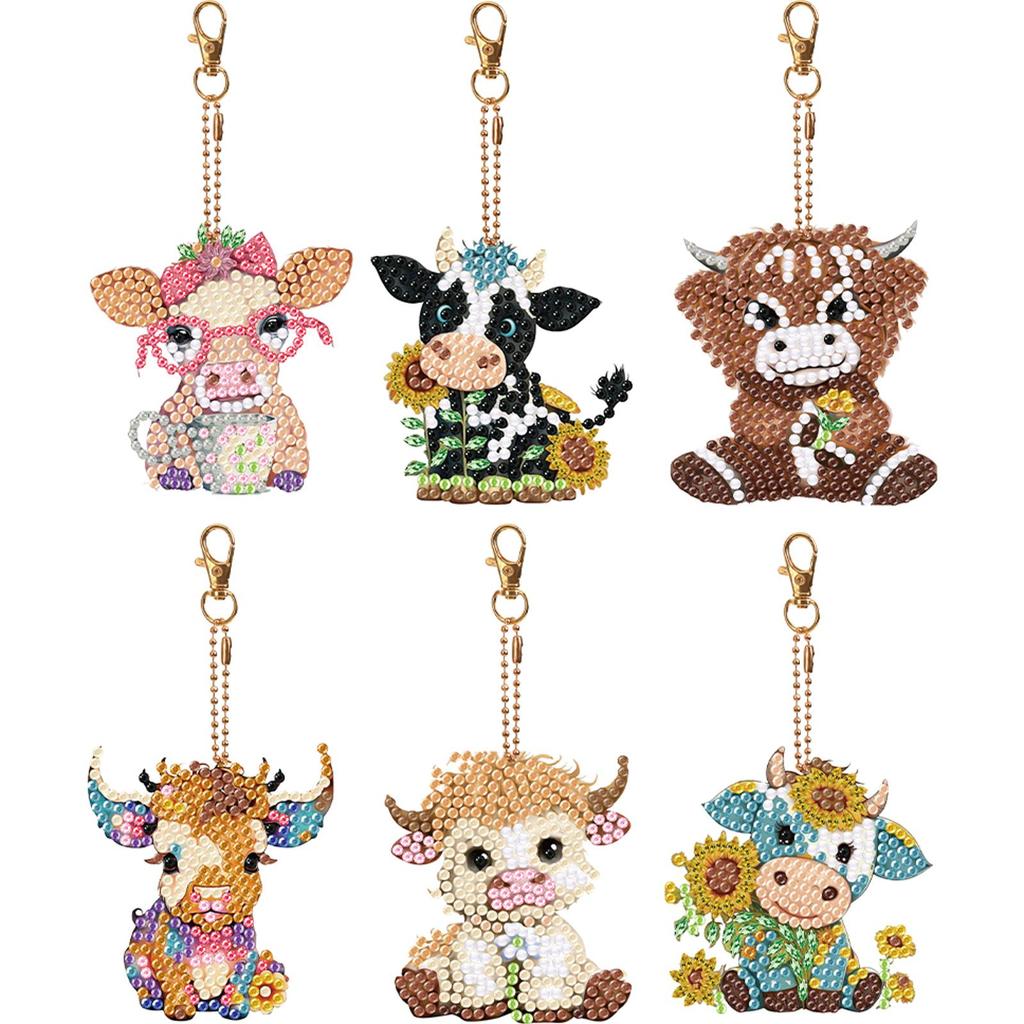 6PCS Diamond Art Keyring Baby Elephant Double Sided Rhinestone Painting Keychain Pendant Calf for Adult  Purse Handbag Decor