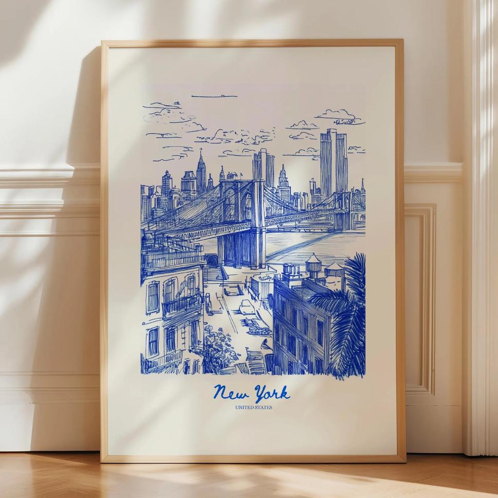 City Travel Poster, Retro Italy Print, Navy Blue Trendy Wall Art, Hand Drawn Sketch, summer beach poster, Home Decor Art