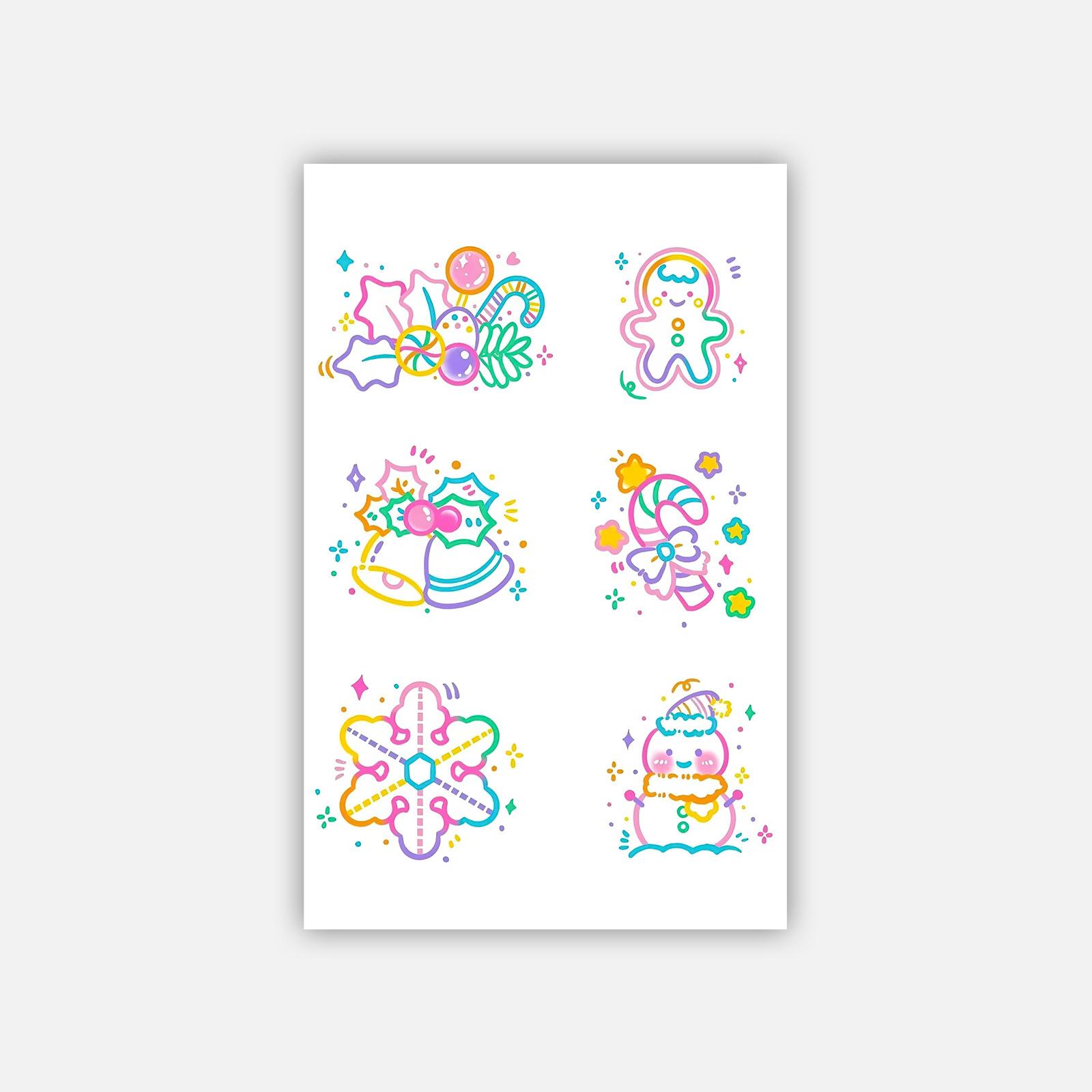 Cartoon Christmas Tattoo Sticker Cute Snowman Bell Holiday Party Tattoo Sticker 12*19