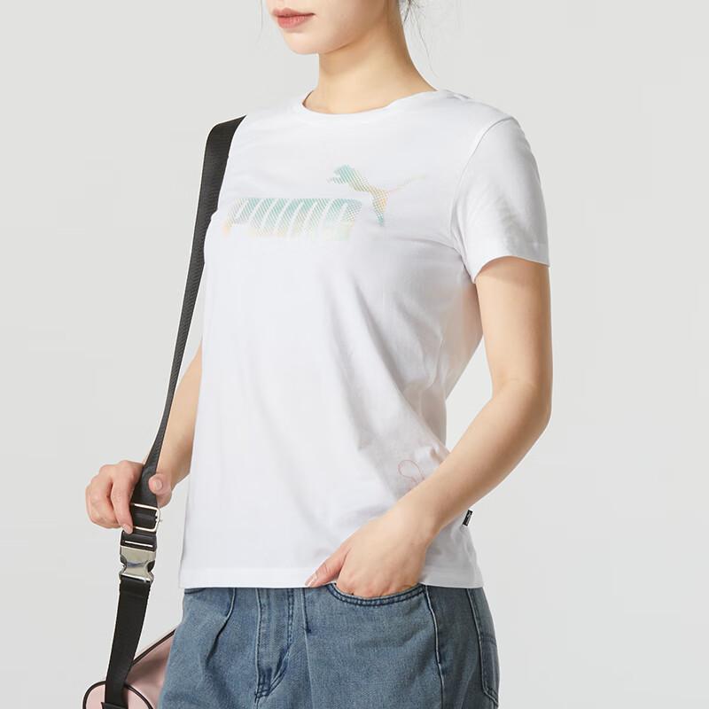Puma Gradient Letter Print Training T-Shirt Women Tops White 682140-02