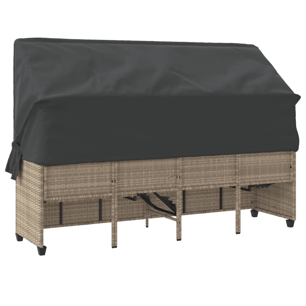 Vidaxl Sun Lounger with Canopy and Cushions, Light Gray, Poly Rattan