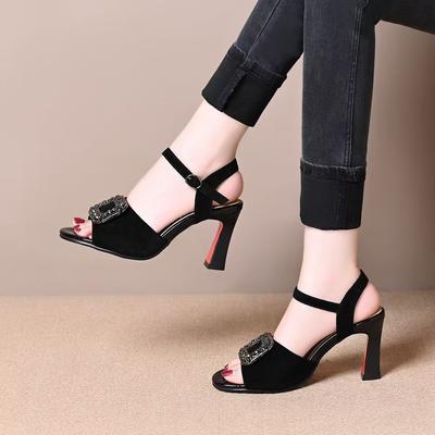 Zehensandalen Fischmaul Low-Top Mode-Sandalen Römerschuhe Sommer Dickabsatz Mode Vielseitig Einriemen Stilettos