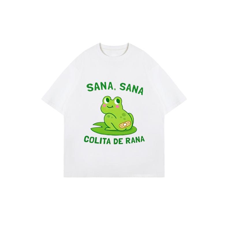 Schwarzes Oversize-T-Shirt mit Froschmotiv, Verband und dem Aufdruck „Sana Sana Colita De Rana“ für die Freizeit