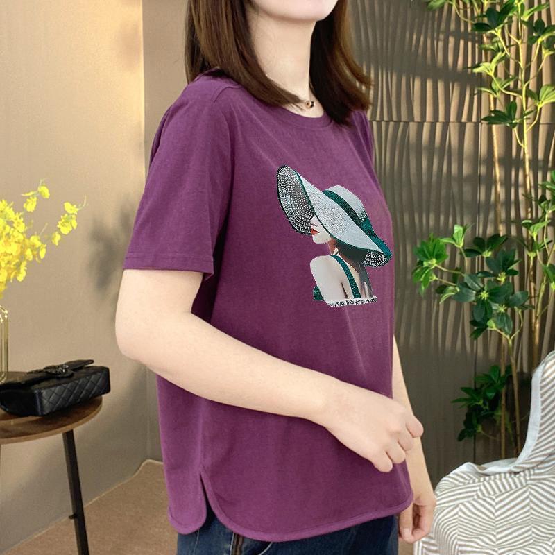 

Stylish Floral Embroidered Short Sleeve T-shirt for Women - Slimming Age-Reducing Fit for Middle-Aged and Elderly Moms L