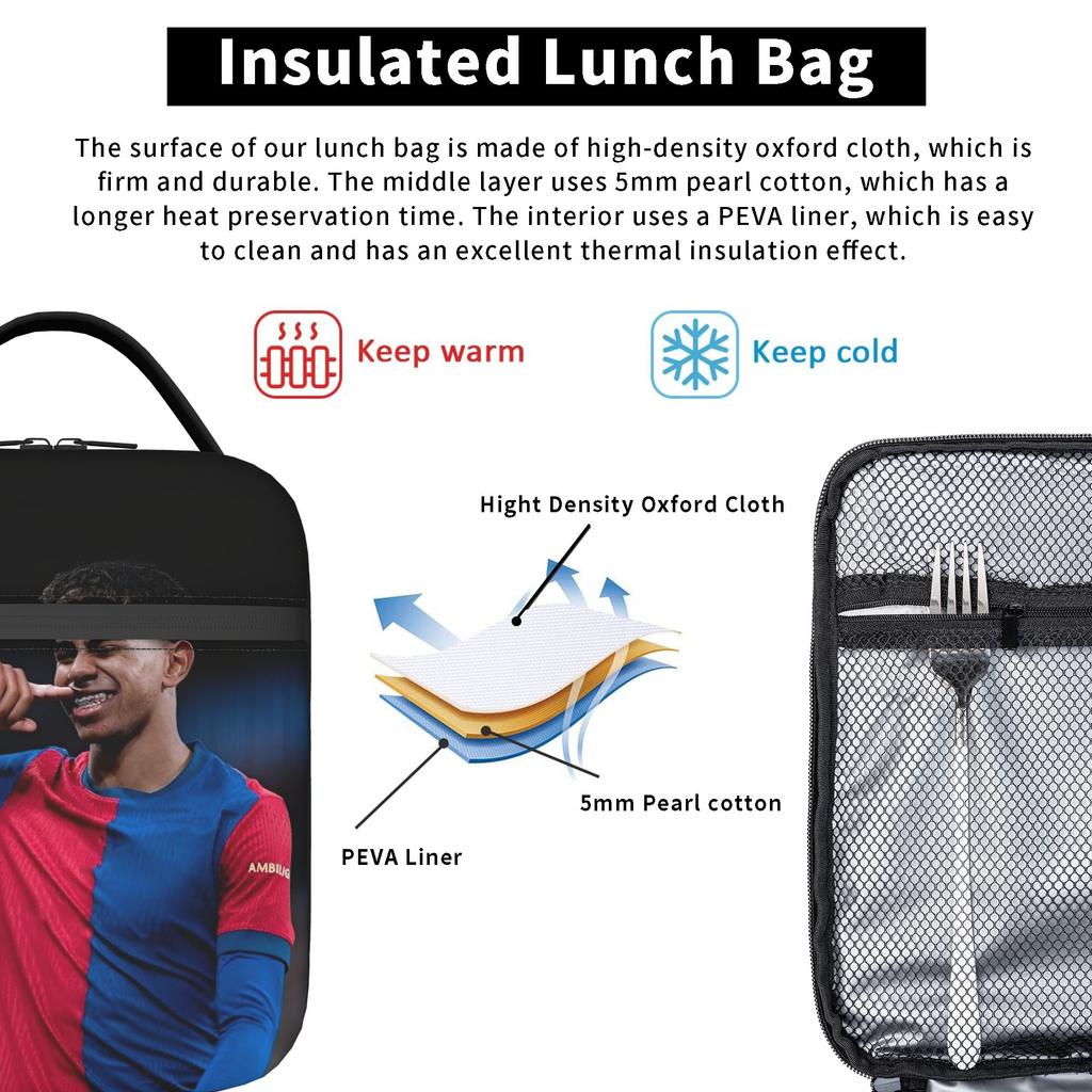 Lamine Y-Yamal Insulated Lunch Bag Thermal Bag Reusable,Lunch Container Football Soccer High Capacity Tote Lunch Box Bento Pouch