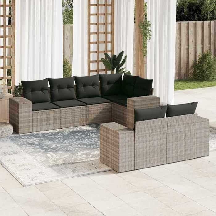 VidaXL Garden Lounge Set with Cushions 7 Pcs, Patio Sofas, Furniture Set, Outdoor Terrace Furniture, Grey 3222811