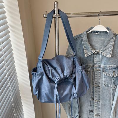 Couple Style with Cord Opening High Capacity Foldable Crossbody Bags Leisure Time Nylon Solid Color Durable Resistant Shoulder Bags