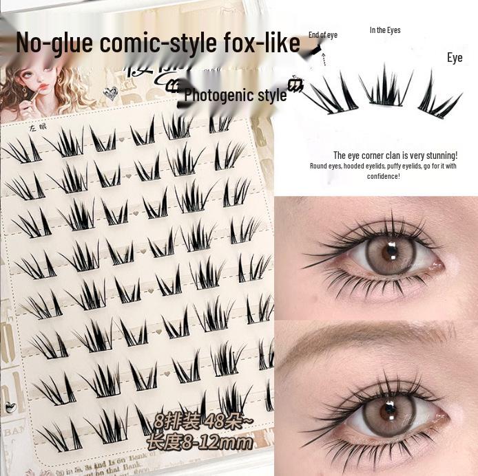 Ying Lier Natural Cluster Fox-Eye Eyelashes - Beginner-Friendly and Glue-Free