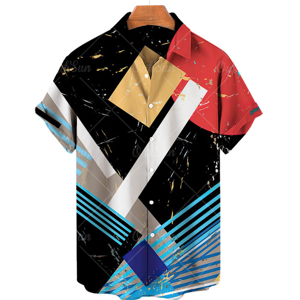 Summer 3d Graffiti Oil Painting Printed Shirt Men Fashion Streetwear Hawaiian Beach Casual Lapel Men's Short Sleeved Shirt