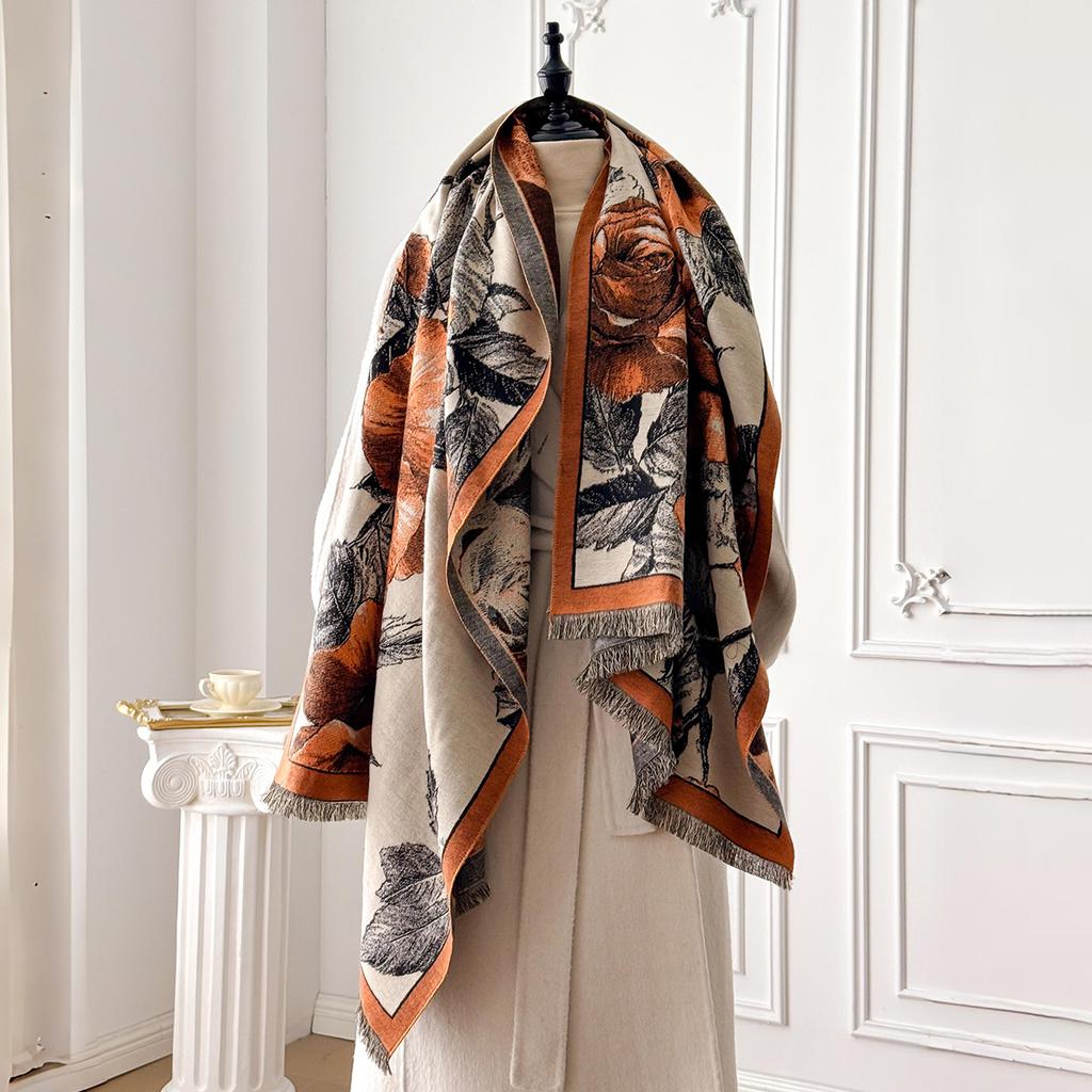 Women Winter Fashion Imitation Cashmere Scarf: Warm Luxury Pashmina Thick Shawl Wrap, Multi-Use Neckerchief Bufanda Echarpe Ponc
