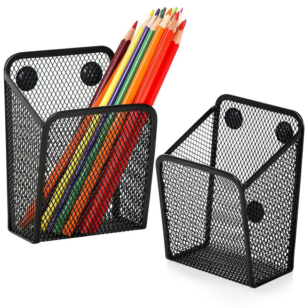 Mesh Magnetic Pencil Holder Metal Stationary Organizer Desktop Stationery Storage Mesh Basket for Refrigerator Locker Office