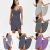 Women's Fashion Sleeveless Wrap Cover-Up Dress Sexy Beach Wrap Mini Dress Striped Open Back Dress