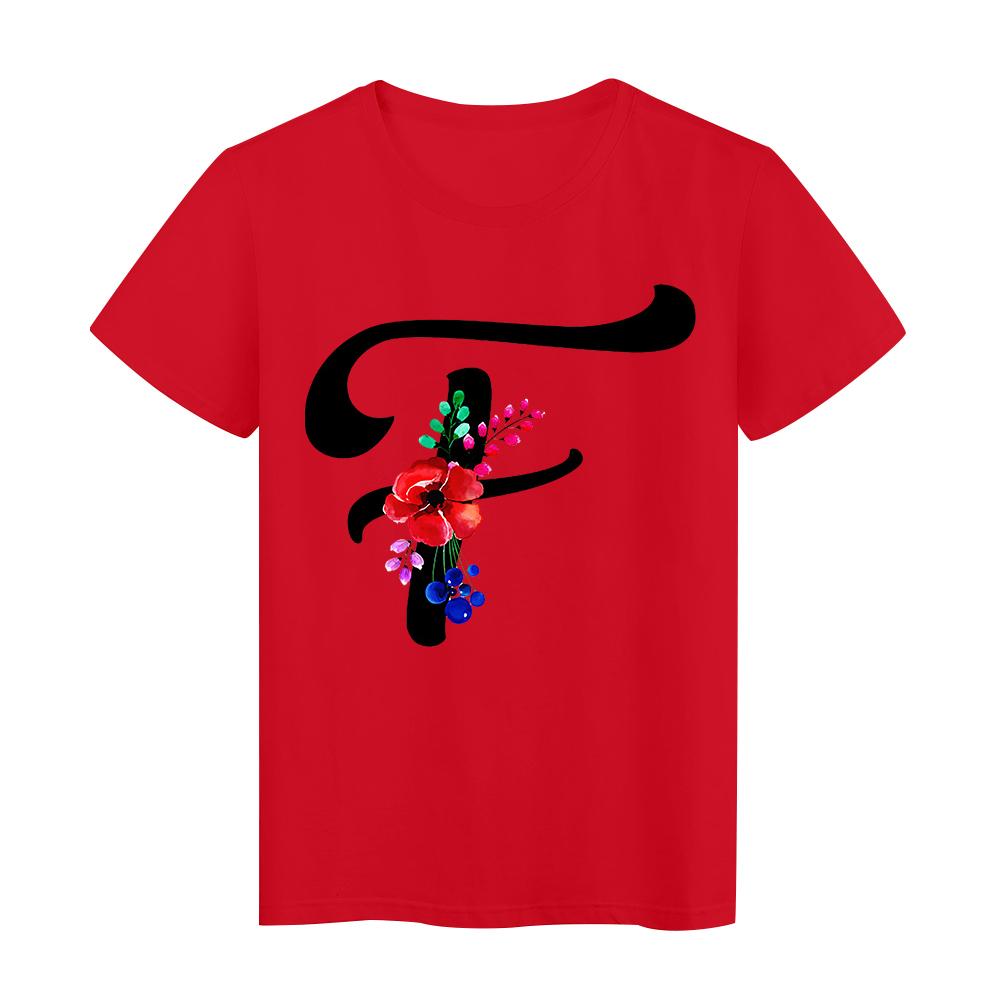 Cute Multicolor F T Shirt Women Flower Printed Aesthetic Short Sleeve Minimalism Loose Style Lettre