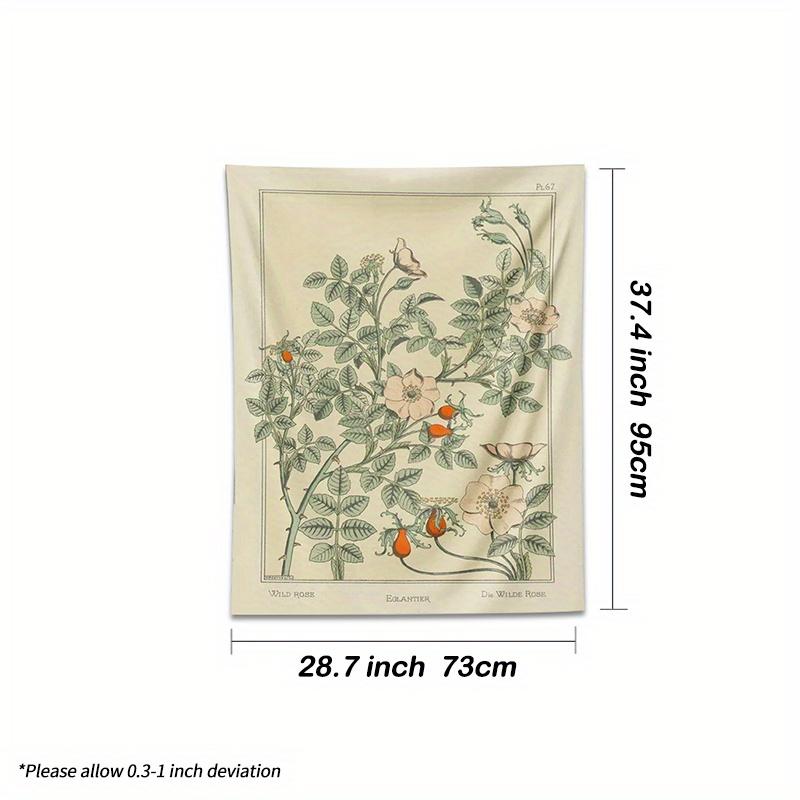 VIKAMA Wild Rose Floral Tapestry Vintage Floral Bohemian Decorative Tapestry Living Room Bedroom Wall Decor Tapestry 74x94cm(29x37in)